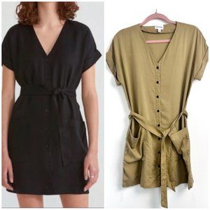 Frank and Oak Button Front Tie Wrap Tencel Dress Sz Small